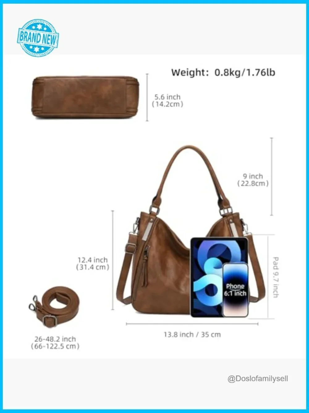 Large Hobo Shoulder Bag Crossbody Tote Purse Casual Everyday Work with Pockets